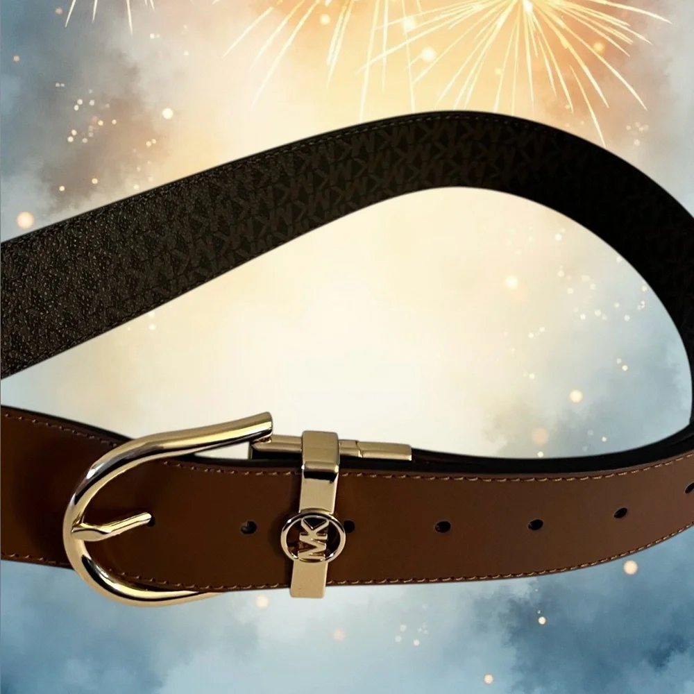 Michael Kors Brown Leather Belt with Gold Buckle Size Large